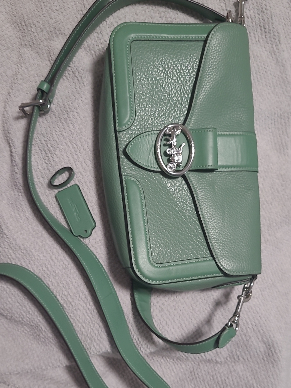 Coach Mint Green Pebbled Leather Crossbody with Signature Turnlock